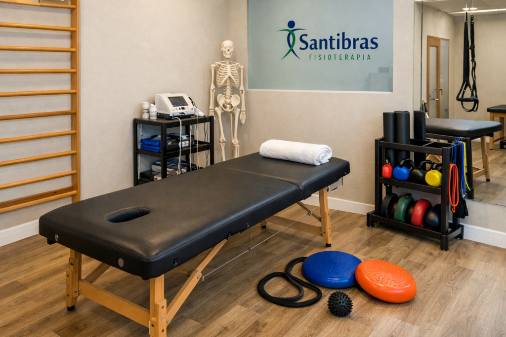 Ambiente da Santibras Fisioterapia preparado para avaliação e tratamento de entorse de tornozelo